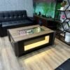 Luxury Modern Coffee Table with LED Display Shelves & Glass Top – Elegant Living Room Centerpiece