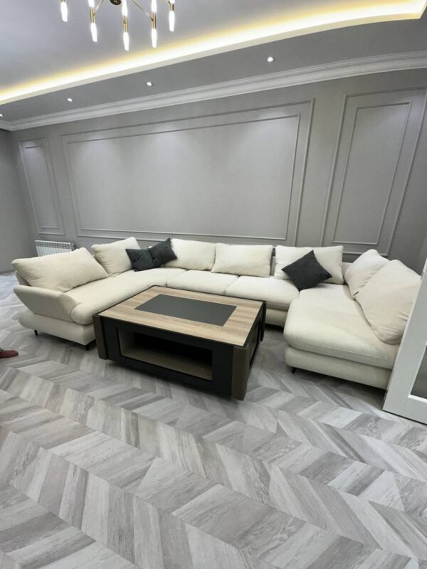 Luxury Modern Coffee Table with LED Display Shelves & Glass Top – Elegant Living Room Centerpiece